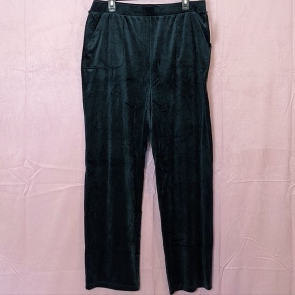 Leo & Nicole Hunter Green Velvet Pull On Lounge Pants with Pockets size XL - Picture 1 of 8
